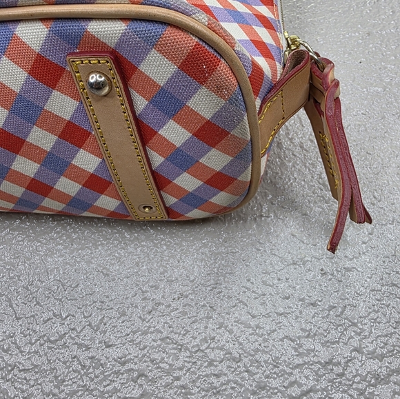 Dooney & Bourke Gingham Zip Satchel Red  Blue Leather Bag - Picture 6 of 16